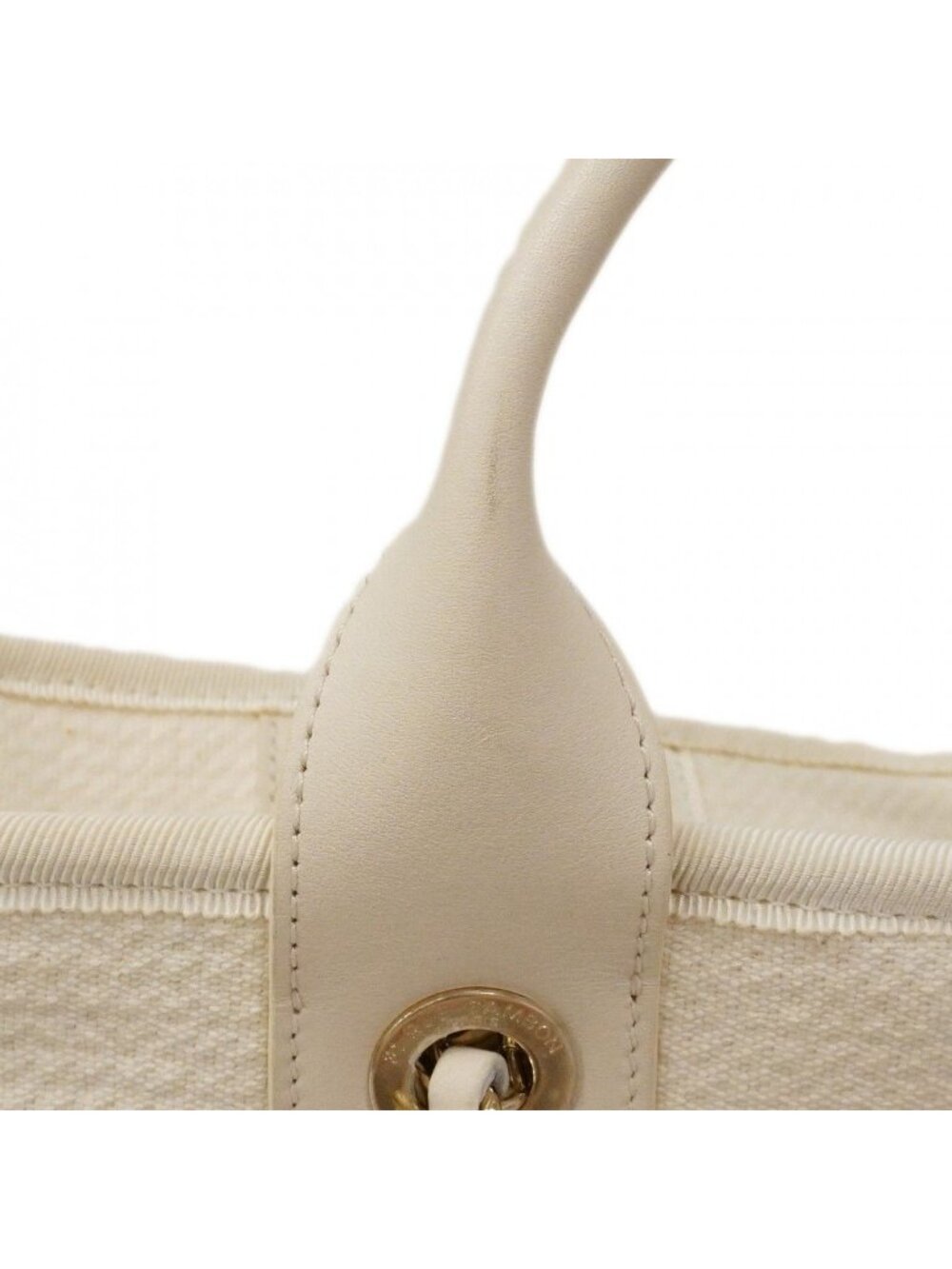Chanel Handbag Deauville Canvas White Champagne Gold 2-Way - Picture 9 of 10